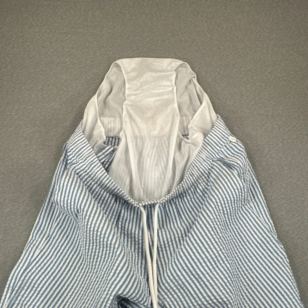 J.Crew Flex Swimwear Shorts Mens Large Blue White Seersucker Striped Swim Trunks